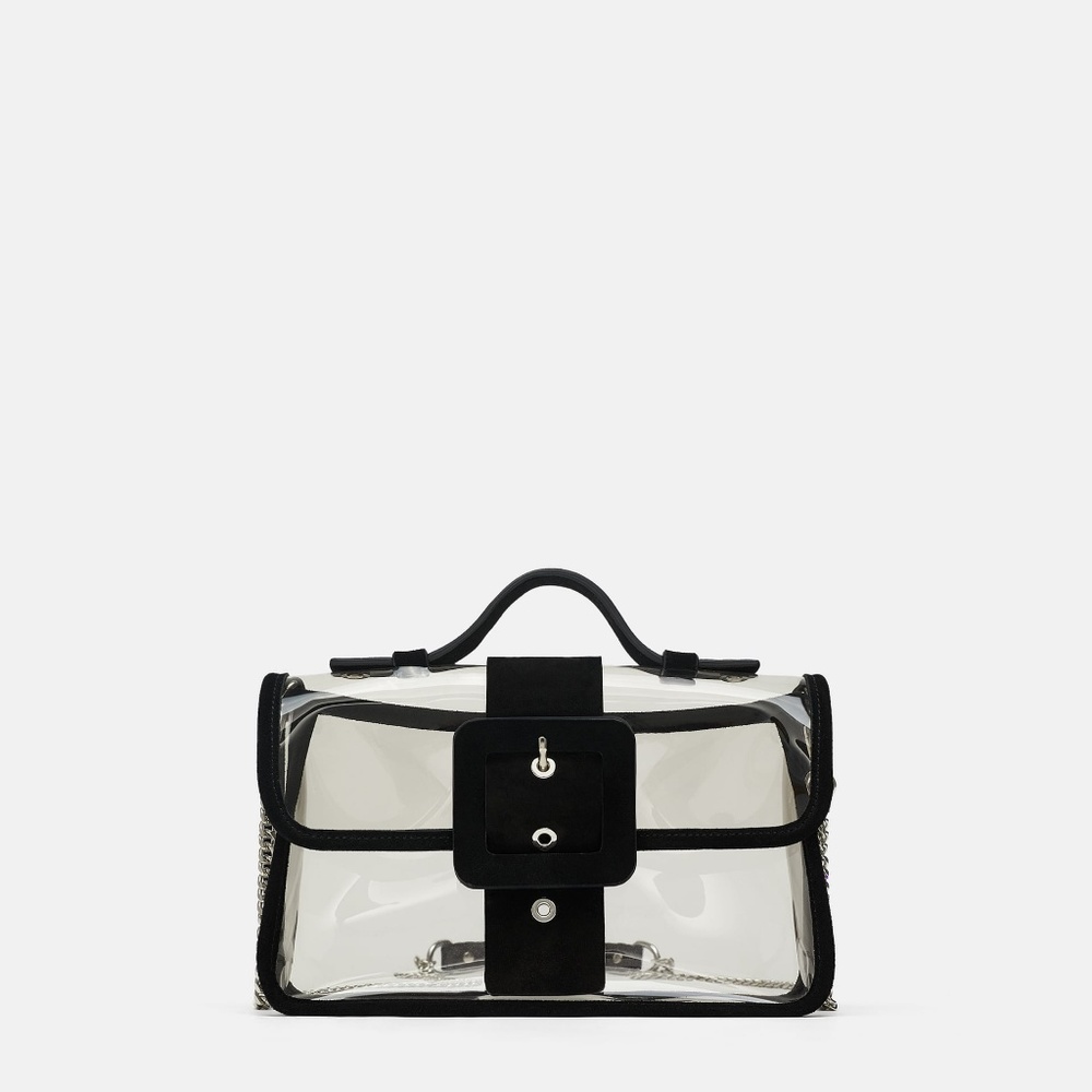 Zara Clear Vinyl Crossbody Bag with Leather Trim - Picture 6 of 7